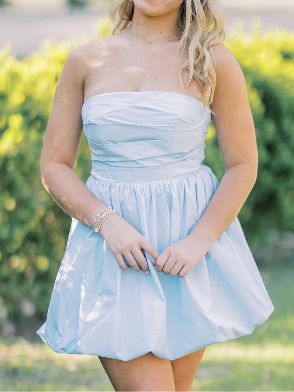 Amanda Uprichard Light Blue Strapless Bubble Dress